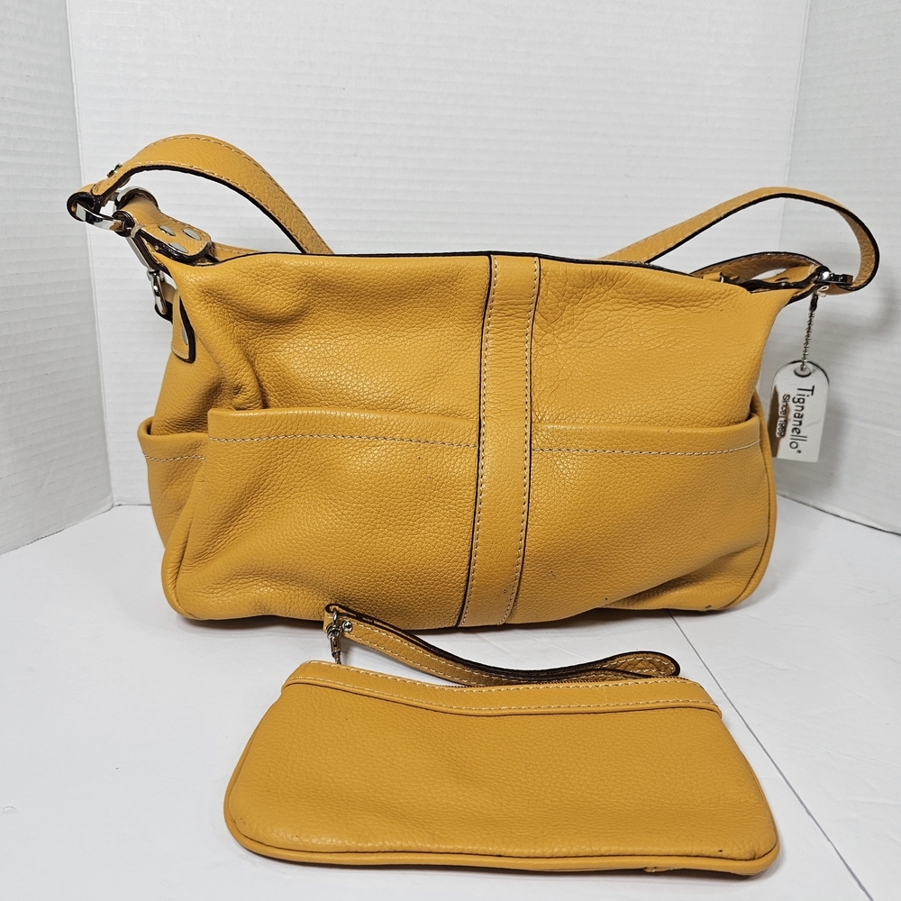 Tignanello Yellow Women's Purse Handbag Messanger Bag Leather - Picture 5 of 16